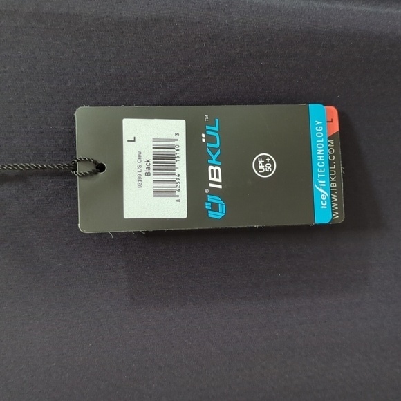 IBKUL Men's Longsleeve Black Crew Neck Quick Dry UPF 50+ Performance Shirt Sz L - Picture 3 of 7